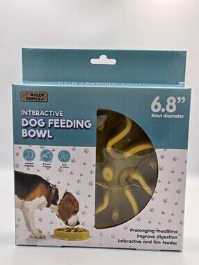 Interactive Dog Feeding Bowl 6.8" Bowl Diameter Yellow Nwt